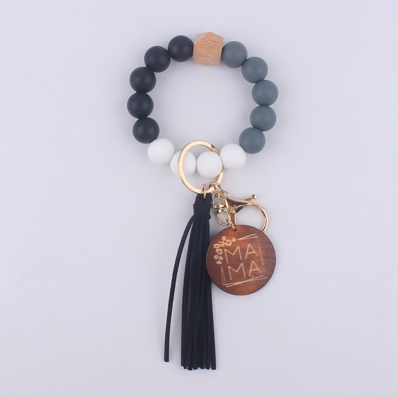 Wholesale MAMA Beaded Tassel Silicone Wrist Keychain